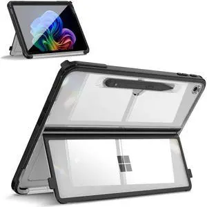 Fintie Hard Case for Microsoft Surface Pro 12 Inch 1st Edition (2025) - Shockproof Folio Rugged Cover with Clear Transparent Back Shell Compatible with Type Cover Keyboard (Clear)