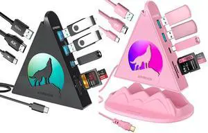 JoyReken Vertical USB C Hub Multiport Adapter, 8-in-1 with 4K 30Hz HDMI, PD 100W, 5Gbps 3 USB-A Data Ports, USB-C3.0, SD/TF Card Reader, RGB Docking for MacBook Pro, Mac Mini, Dell