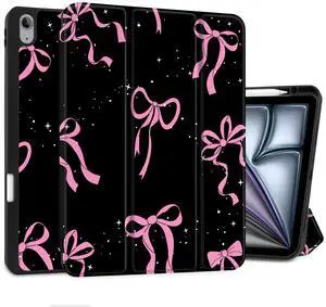 DONGKE for iPad Air 13 Inch Case M3 2025, M2 2024 - [Built-in Pencil Holder] Slim Trifold Stand Shockproof Protective Cover with Soft TPU Back Support Auto Sleep/Wake - Bows & Stars