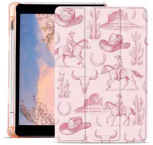 AdorableWhimsy Cute Cowboys Case for iPad (A16) 11th Generation 2025 11" /iPad 10th Generation 2022 10.9" Aesthetic Cowgirls Protective Cover Trifold Stand Pink Leather Soft Back with Pencil Holder