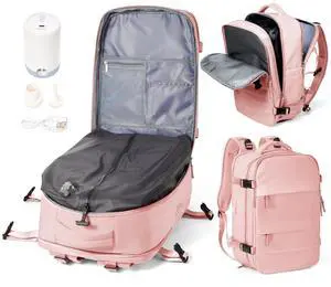 Large Vacuum Backpack Travel with Pump, Waterproof Compression Backpack, Airback Personal Item Carry on Backpacks, Vacpack Compression Bags for Seal, Business Travel Backpacks for Women Men(Pink)