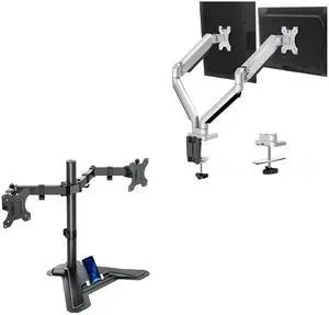 MOUNTUP Freestanding Computer Monitor Stand& Dual Monitor Arm Mount Bundle