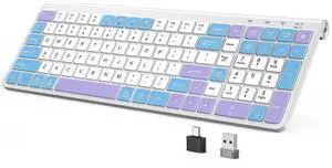 JOYACCESS Wireless Keyboard,Ergonomic Computer Keyboard,Silent Compact Cordless,Low Profile with Numeric Pad for Mac/Windows/PC/Desktop/Laptop-Purple Blue
