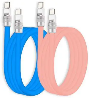 chubbycable Couple Chubby 2-Pack 240W USB C Cable Extra Thick Silicone Fast Charging Cable Compatible with iPhone 17-15 Series iPad Galaxy Series, Blue+Pink, Type-C to Type-C, 19.6FT