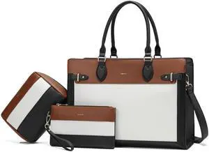 Keyli 3pc Sets Laptop Tote Bag for Women 15.6 Inch Work Bag Business Computer Briefcase Waterproof Leather Laptop Purses Casual Shoulder Handbag Messenger Bags for Travel Teacher Office Khaki