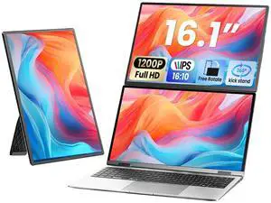 Cevaton Laptop Screen Extender, 16.1" FHD 1200P Portable Monitor for Laptop with Magnetic Detachable Stand, 360° Rotatable Borderless Screen, Plug & Play, Compatible with Windows Mac