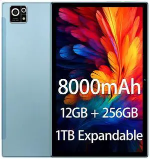 M8 10" Android 15 Tablet, 12GB RAM + 256GB + 1TB Expandable, 8000mAh, 1920x1200 IPS, 5G Wi-Fi, Bluetooth 5.0, Dual Speakers  for Office, Learning, Gaming & Kids with Parental Control (Blue)