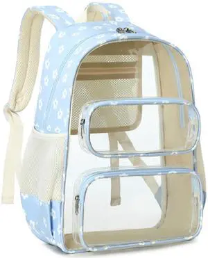 CAMTOP Clear Backpack Heavy Duty Transparent Bag See Through BookBag for Student School Work Festival Sport Travel (Blue Flower)