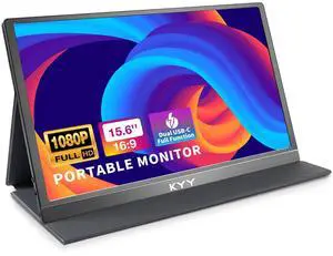 KYY Portable-Monitor-for-Laptop - 15.6'' 1080P FHD IPS Display USB-C&HDMI Portable Monitor for Laptop with Cover and Speakers