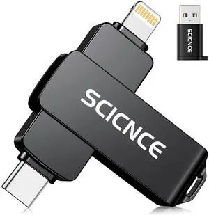 SCICNCE 256GB Flash Drive Intended for iPhone, USB Memory Stick Storage Backup for Photos Videos, Plug and Play No APP Required, Compatible with iPhone iPad Android and Computers (Metal Gray)