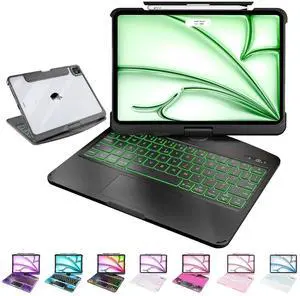 MAYDORHER for iPad Air 11 Inch Case with Keyboard (Air M3/M2/6/5/4), 360 Rotating for iPad Pro 11 Inch Magic Keyboard (Pro 4/3/2/1), Cyberpunk High-tech with Pressure Reduction Sound Effect, Black
