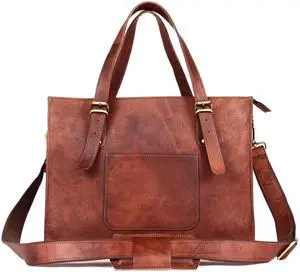 Genuine Leather Laptop Bag for Women - Large Brown Tote Bag with Laptop Compartment & Zipper - Perfect Computer Bag - Fits 15.6 Inch Laptop Briefcase for Women