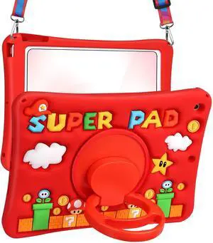 Lotadilo Cute Case for iPad 9th/8th/7th Generation - Silicone 3D Design for Girls Women Girly Kawaii Funny Cartoon Soft Stand for iPad Case 9th/8th/7th Generation with Lanyard 10.2 Inch,Red Maliao