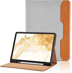 Case for Samsung Galaxy Tab S8 Plus 2022 /S7 FE 2021 /S7 Plus 2020 12.4 Inch - PU Leather Folio Case with S Pen Holder and Pocket, Auto Wake/Sleep Smart Tablet Cover, Gray