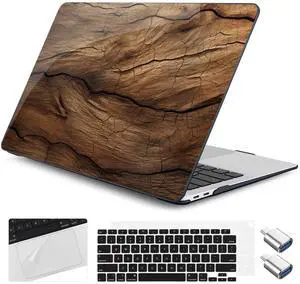 Yebiseven for M1 MacBook Air 13 inch Case 2021 2020 2019 2018 Model A2337/A2179/A1932, Laptop Hard Shell Case with Keyboard Cover & Trackpad Protector & 2 OTG Adapters, Wood Pattern