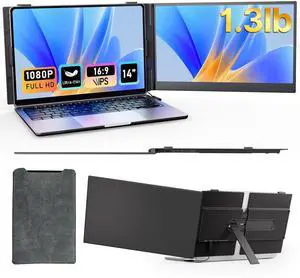 SIUT Laptop Screen Extender Monitor - Dual 14 inch IPS FHD 1080P Extended Monitors for 13"-17" Laptops Type-C/HDMI/USB-A Compatible with Windows Mac Travel Work