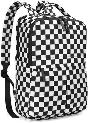 AMZFROG Checkered Backpack for Women Fashion Backpacks with Laptop and Multi Compartment for Travel and Work Black White Check