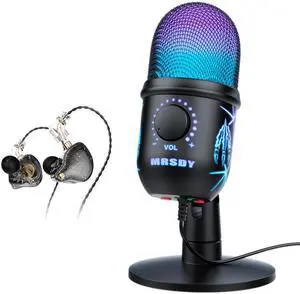 MRSDY USB Gaming Microphone for PC, Mac, PS4, PS5, Computer Mic with Noise Reduction, Monitor, Mute and RGB, Great for Recording, Streaming, Podcasting