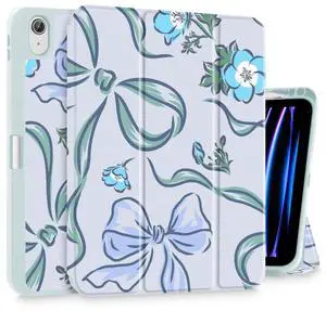 Mektron Case for iPad Air 11 inch (M3 2025 7th /M2 2024 6th), Compatible with iPad Air 10.9" (2022 5th Gen /2020 4th Gen) Tablet Cover Buit in Pencil Holder with Auto Wake/Sleep, Bows C355