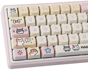 TYRIXKI PBT Keycaps 132 Keys Pixel Cat Keycaps Dye-Sublimation Cute Keycap Mao Profile Custom Keycap for Cherry Gateron MX Swithes Mechanical Gaming Keyboards