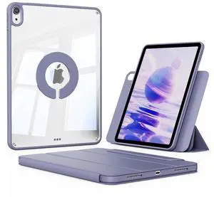 KENKE Magnetic Case for iPad A16 11th/10th Generation (11/10.9 Inch, 2025/2022) with Pencil Holder, Magnetic Detachable Hybrid Stand, Clear Hard PC Back Shell, Portrait/Landscape Angle, Purple