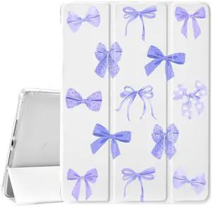 JOYLAND for iPad 7th/8th/9th Generation Case (2019/2020/2021) 10.2 inchwith Pencil Holder-Auto Wake/Sleep,Purple Bow Pattern Anti-Scratch Shockproof Premium Folio Stand Case,White
