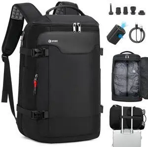 P POSO Vacuum Backpack Travel- 60L Expandable Vacuum Seal Compression Vacpack Backpack with Pump, 17 Laptop Compartment, Water-Resistant Business Carry-On Spacevac Pro Back pack, Black