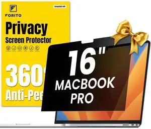 F FORITO 360° Privacy Screen Protector Compatible with MacBook Pro 16 inch (2024, 2023, 2022, 2021, M4, M3, M2, M1, Pro, Max), Anti Peeping Anti Glare Anti Blue Light Laptop Privacy Screen Shield
