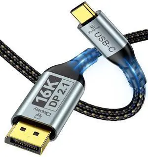 Zelcaum USB C to DisplayPort 2.1 Cable [16K@30Hz, 8K@120Hz, 2K/4K@240Hz], 80Gbps Thunderbolt 5/4/3 to Display Port 2.1 Cord, USBC to DP for MacBook, Odyssey G8/G9, XPS, iPhone 16/15 Pro Max etc, 6FT