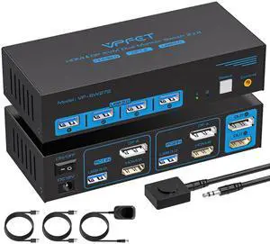 HDMI Displayport KVM Switch 2 Monitors 2 Computers 4K@60Hz DP KVM Switcher Dual Monitor for 2 Computers Share 2 Screens and 4 USB 3.0 Ports Support Extended/Copy Mode with Desktop Controller