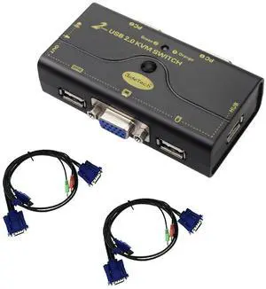 2 Port USB 2.0 VGA KVM Switch Up to 2048x1536 Resolution with USB Hub and Audio for PC or Monitor Switching
