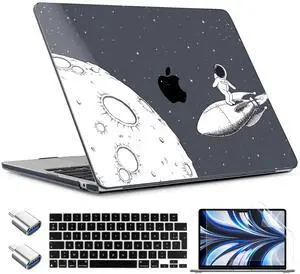 TWOLSKOO for MacBook Air 15 inch Case 2025 2024 2023 Release M4 A3241 M3 A3114 M2 A2941, Plastic Hard Shell & Screen Protector & Keyboard Cover & Type C Adapter, Flying Astronauts