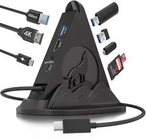 USB C Hub Multiport Adapter, 8-in-1 USB C Dock with HDMI 4K@30Hz, PD 100W, 5Gbps USB-A 3.0x3, USB-Cx1, SD/TF Card Reader, Wolf Gaming RGB USB Tower Hub for MacBook, iPhone16, XPS, Surface, iPad, etc.