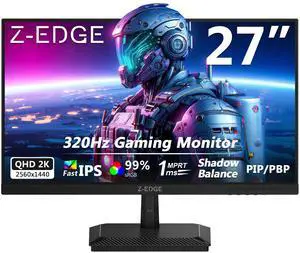 Z-Edge 27 inch Gaming Monitor 320Hz 300Hz, 2K QHD 1440P Fast IPS Monitor, G27IS 1ms MPRT Refresh Rate, sRGB 99%, Shadow Balance, PIP/PBP, HDMI 2.1x2, DP 1.4x2