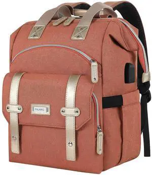 FALANKO Laptop Backpack for Women,15.6 inch Teacher Nurse School Waterproof Backpack,Large Womens Computer Backpack with Laptop Compartment,USD Charging Port,RFID Anti Theft Shoulder Orange Bags