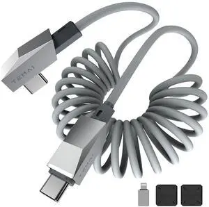 Retractable Spring USB-C Cable for Tesla Model Y/3/X/S, Cybertruck-Style Accessories, Type C 100W Fast Charging & Data Sync, Lightning Adapter & Magnetic Holder | Tesla Car Accessories