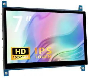 7 Inch HDMI Display Monitor 1024x600 IPS Screen with Capacitive Touch- Portable HD Monitor for Raspberry Pi, PC, Laptop, DIY Projects w/Micro USB Power, Mounting Holes & Adjustable Brightness