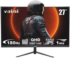 VAIMI 27 Inch WQHD 2560 x 1440 Gaming Monitor 180Hz 1ms Fast IPS Computer Monitor, DP 1.4 x2, HDMI 2.0 x2, VESA Mount, 130% sRGB HDR Eye Care Metal Stand DP Cable