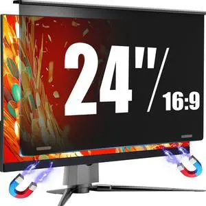 Magnetic Monitor Privacy Screen for 24 Inch Flat Computer 16:9 Aspect Ratio, 24in Removable Anti Glare Filter, Blue Light Blocking Privacy Shield Eye Comfort, Hanging Anti Spy Desktop PC Protector