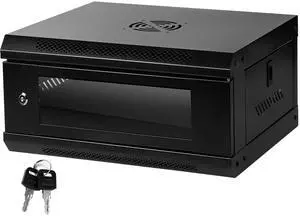 Server Rack Enclosure with Glass Door Black, Locks, & Removable Side Panels - Wall Mount IT Network Cabinet 19 Inch Rack 17.7 Inches Deep, 4U