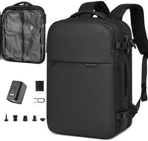 BOXFABLE Vacuum Seal Travel Backpack 45L - Expandable Air Compression System, Water-Resistant, Carry-On Suitcase Luggage with TSA Lock Fits 18" Laptop - Vacuum Pump Included(Black)