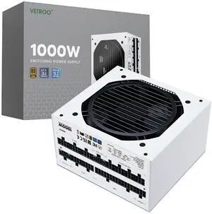 Vetroo 1000W White Power Supply ATX 3.1 Ready Dual PCIe 5.1, 80 Plus Gold Full Modular, Eco Mode with 120mm FDB Fan, Compact Size, 10 Year Warranty for Gaming PC