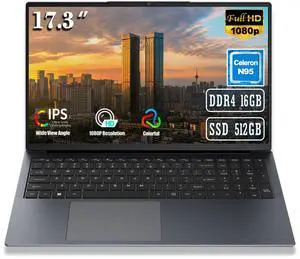 MTWZMM 17 inch FHD Laptop - 12th Gen Intel Celeron N95 (Up to 3.4GHz), 16GB RAM 512GB SSDOffice/Study, Thin & Portable with Backlit Keyboard, Type-C/HDMI/WiFi 5/RJ45/BT