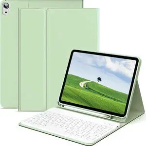 KenKe Keyboard Case for iPad 10th Generation (10.9 Inch 2022) / iPad (A16) 11th (11 inch 2025) with Left Pencil Holder, Thin&Light, Stand Folio Detachable Wireless Bluetooth Keyboard Case, Light Green