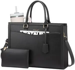 LOVEVOOK Laptop Tote Bag for Women, Leather Office Work Bag Briefcase fit for 17.3 inch Laptop, Large Teacher Computer Bag Handbag,2pcs Set