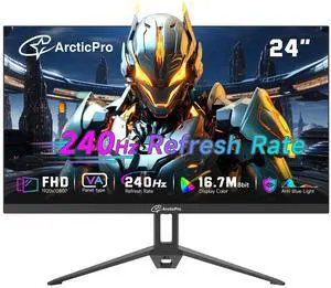 ArcticPro 24inch Gaming Monitor 240Hz, FHD 1080p, 1ms Response Time, Adaptive sync, 3000:1 Contrast, PC Monitor, 3-Sided Frameless, Ultra Slim, 120% sRGB, Bluelight Filter, HDMI & DP Ports, Black ArcticPro 24inch Gaming Monitor 240Hz, FHD 1080p, 1ms Response Time, Adaptive sync, 3000:1 Contrast, PC Monitor, 3-Sided Frameless, Ultra Slim, 120% sRGB, Bluelight Filter, HDMI & DP Ports, Black