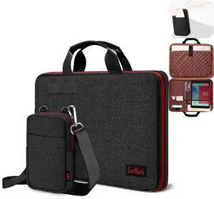 Laptop Case 15.6 Inch Briefcase Military-Grade Protection with Detachable Belt Bag, Compatible All Model of 15-16 Inch MacBook Pro and Most Popular 15.6 Inch Notebooks Chromebooks (Black Red)