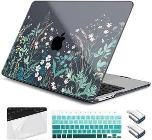 Yebiseven for MacBook Air 13.6 Inch M4/M3/M2 Case 2025 2024 2023 2022 Released A3240/A3113/A2681, Laptop Hard Shell Case with Keyboard Cover & Trackpad Protector & 2 OTG Adapters, Wildflower
