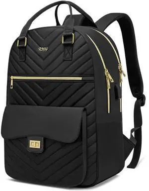 RJEU School Backpack Aesthetic for Teen Girls,Laptop Bag Bookbag with USB Port for Women College Student,Mochilas de Mujer,Black