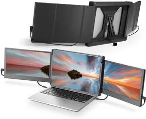 Teamgee 12" Laptop Screen Extender, Dual Display Triple Setup, Portable Monitor for 13"16" Laptops, USB-C/HDMI/USB-A Plug & Play, Ideal for Remote Work & Multitasking